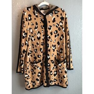 Chicos Top Size 3 Womens XL Leopard Hooded Sweater Cardigan Snaps Long Sleeve